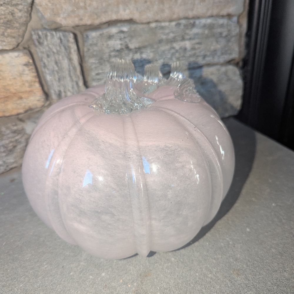 Pink Glass Pumpkin Decor W Curly Stem - Picture 3 of 4